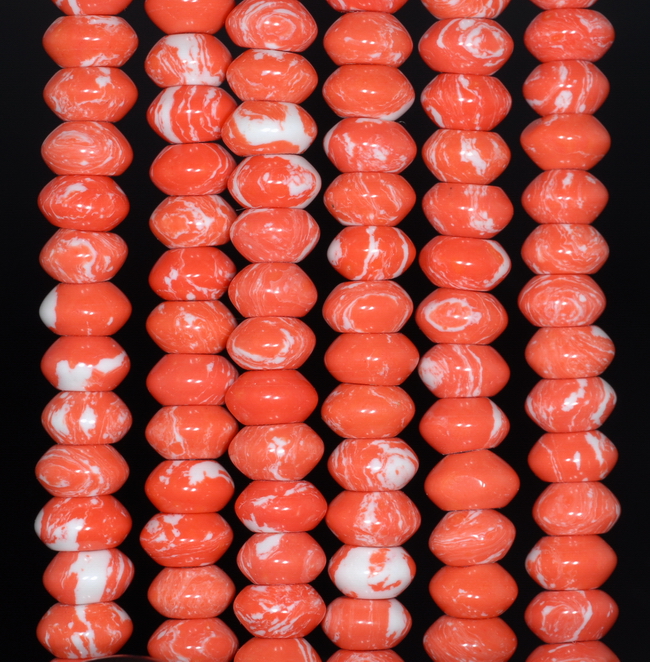 8X5MM ORANGE WHITE MATRIX TURQUOISE GEMSTONE RONDELLE LOOSE BEADS 7.5″